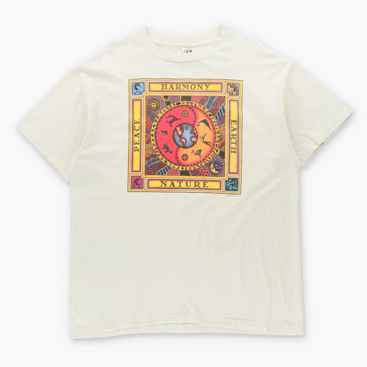 Vintage 1994 HUMAN-I-TEES "Peace Harmony Earth Nature" USA Made Off White Single Stitch T-Shirt (XL)