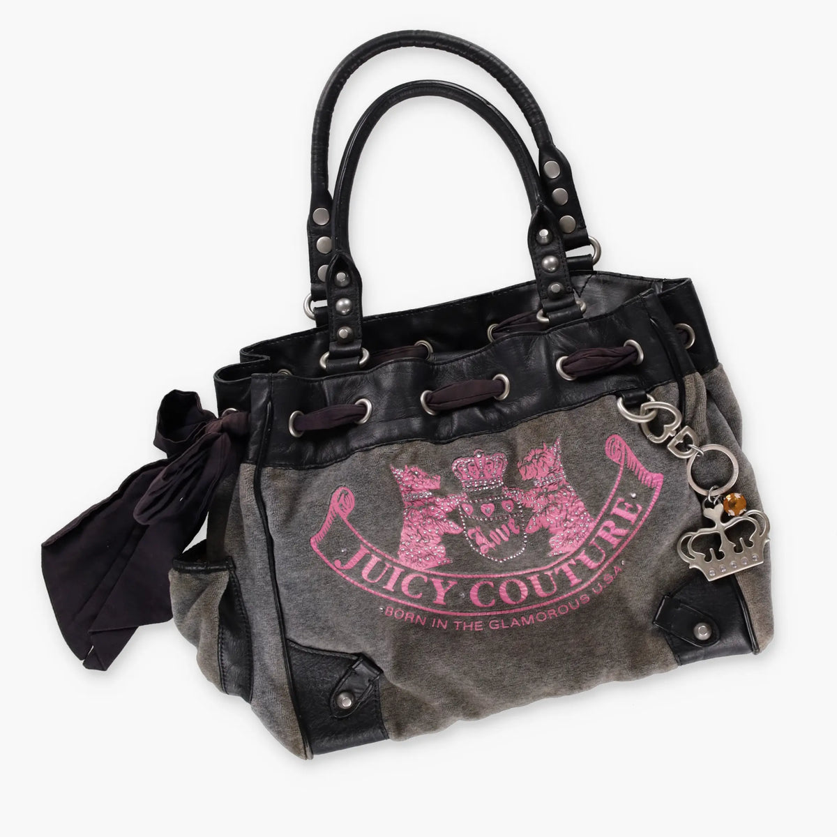 JUICY COUTURE Y2K 'Daydreamer' Pink Scottie Velour Charm Bag Vintage Sole Melbourne