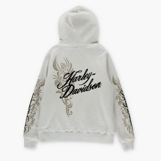Vintage HARLEY DAVIDSON 00s Y2K Full Zip Fur Lined Hoodie Sweatshirt (XL)
