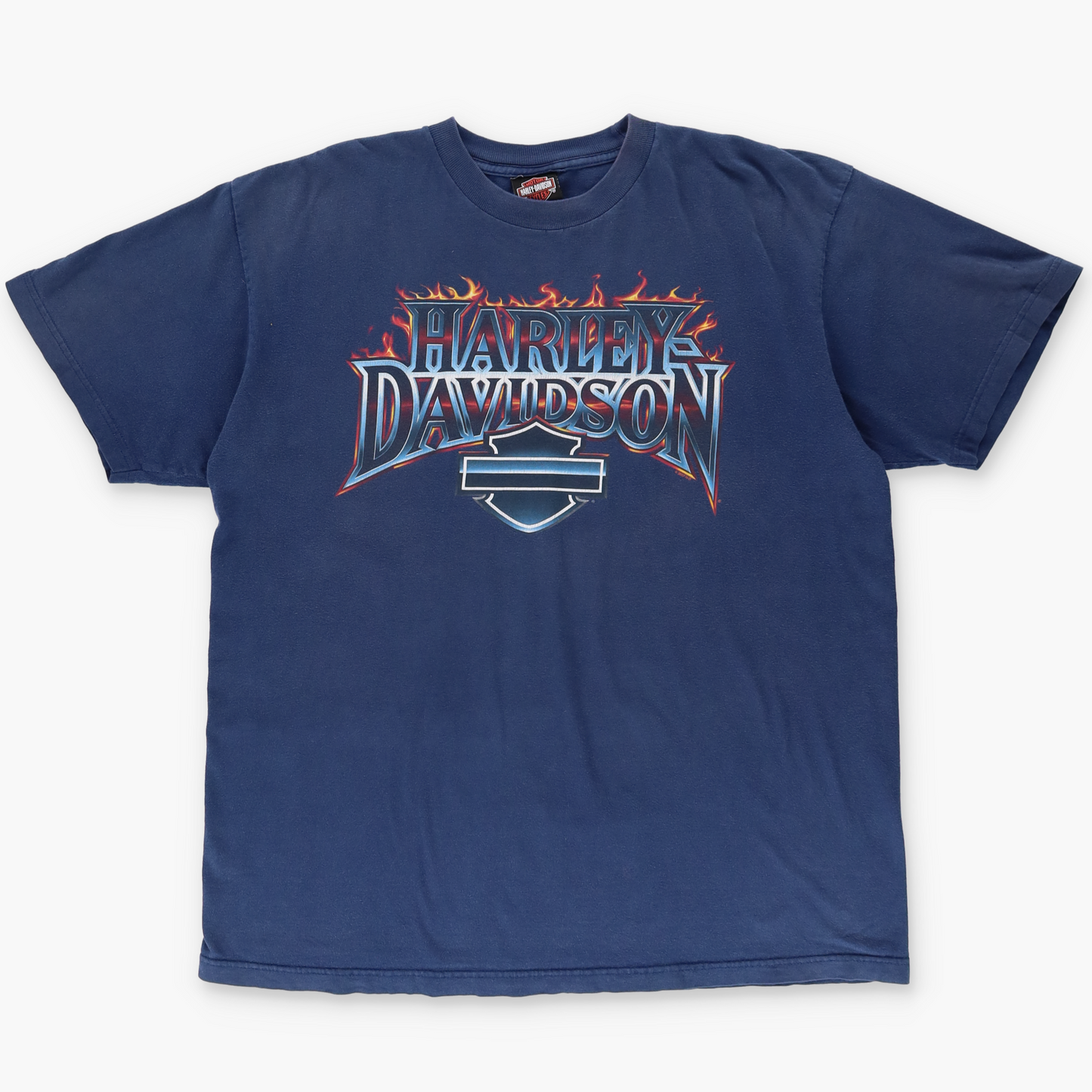 HARLEY DAVIDSON Y2K Flame Logo Alaska Navy Motorcycle Tee (XL)