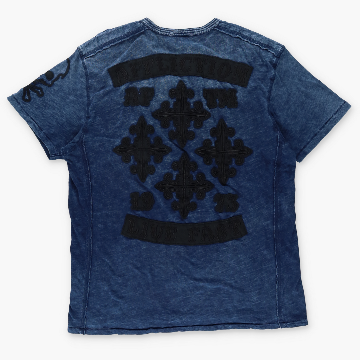 AFFLICTION Y2K Grunge Embroidered Cross USA Made Acid Wash Tee (XXL)