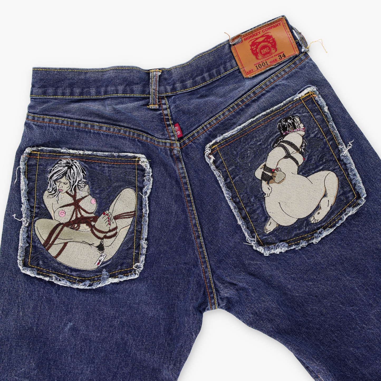 RMC Red Monkey Lot 1001 Embroidered Erotic Hentai Y2K Jeans (34)