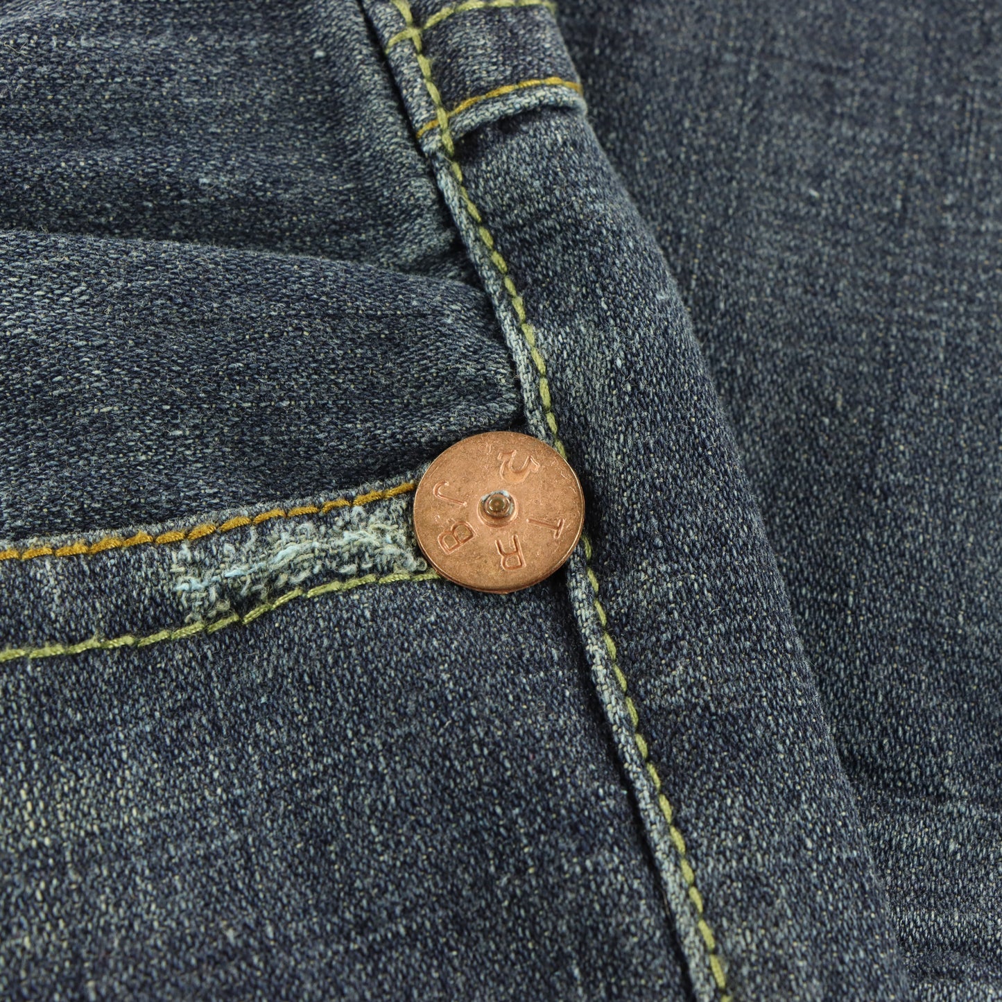 TRUE RELIGION Blue Denim Embroidered Horseshoe USA Made Flap Pocket Jeans (34)