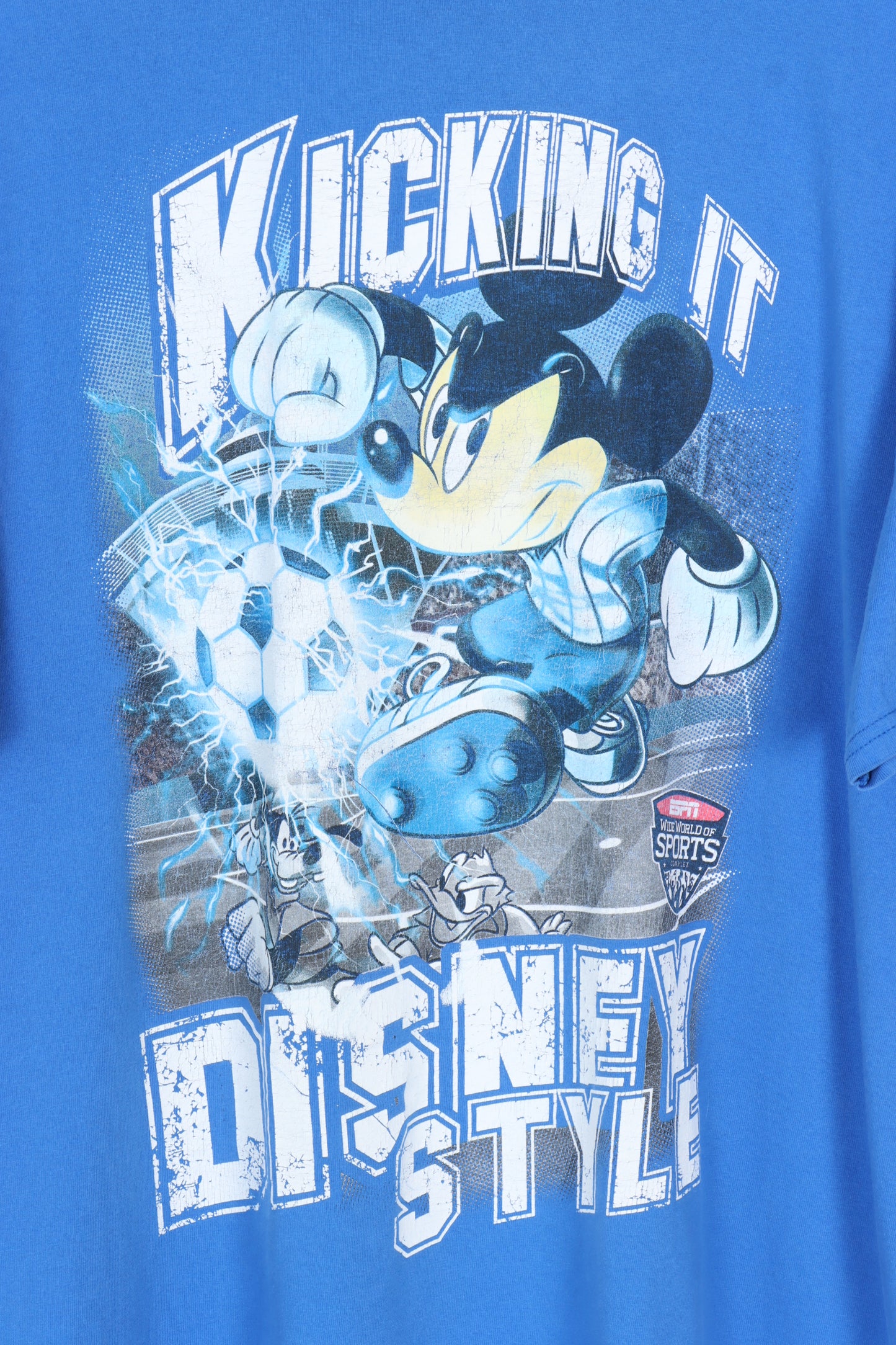 DISNEY Mickey Mouse "Kicking It" CHAMPION ESPN Soccer Tee (XL)