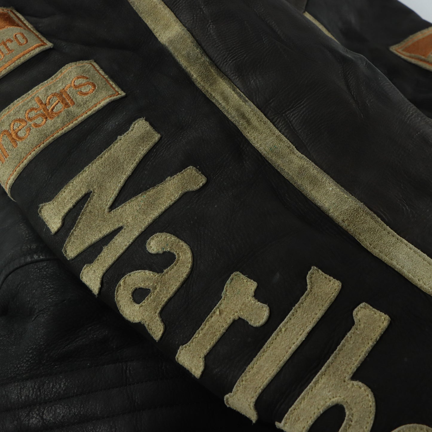 Marlboro Racing Team Vintage Patch Work Genuine Leather Jacket (XL)