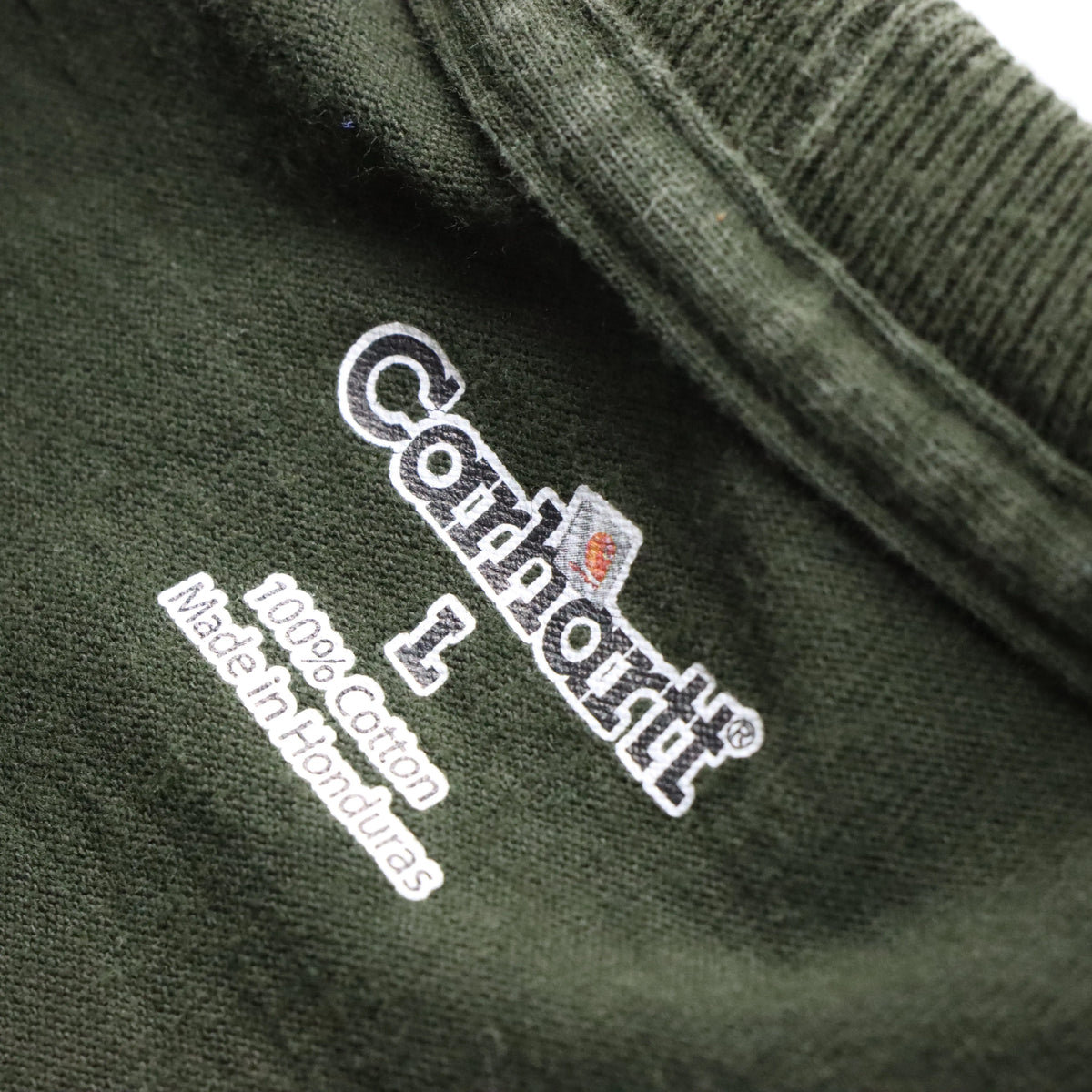 Vintage CARHARTT Spell Out Trippy Logo Olive Green Workwear T-Shirt (L) Vintage Sole Melbourne