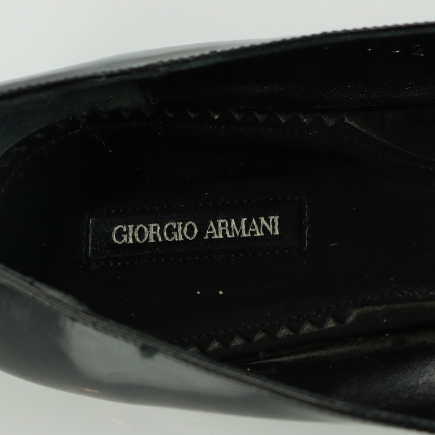 GIORGIO ARMARNI Patent Embellished Italy Made Black Flats (38)