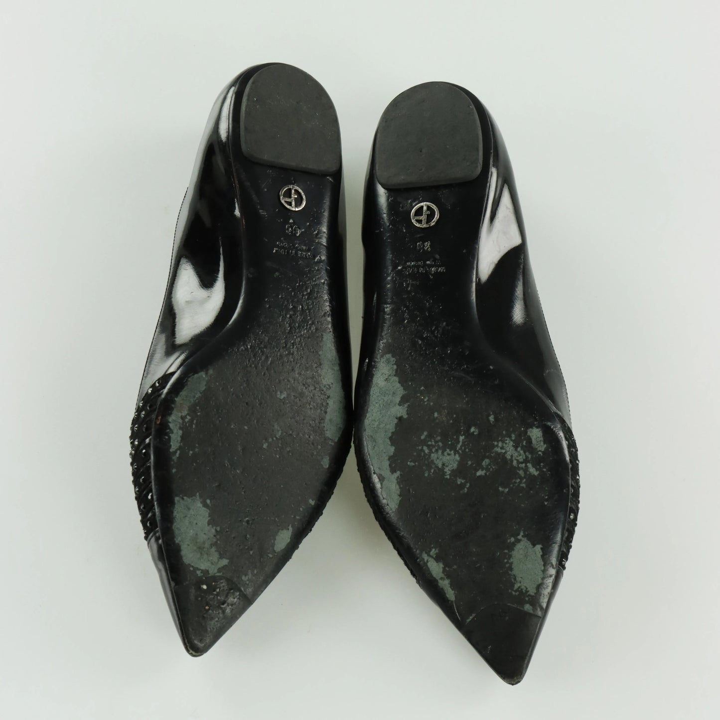 GIORGIO ARMARNI Patent Embellished Italy Made Black Flats (38) Vintage Sole Melbourne