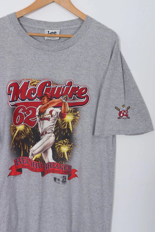 1998 LEE Mark McGwire 'Record Breaker' MLB Grey T-shirt (XL) Vintage Sole Melbourne