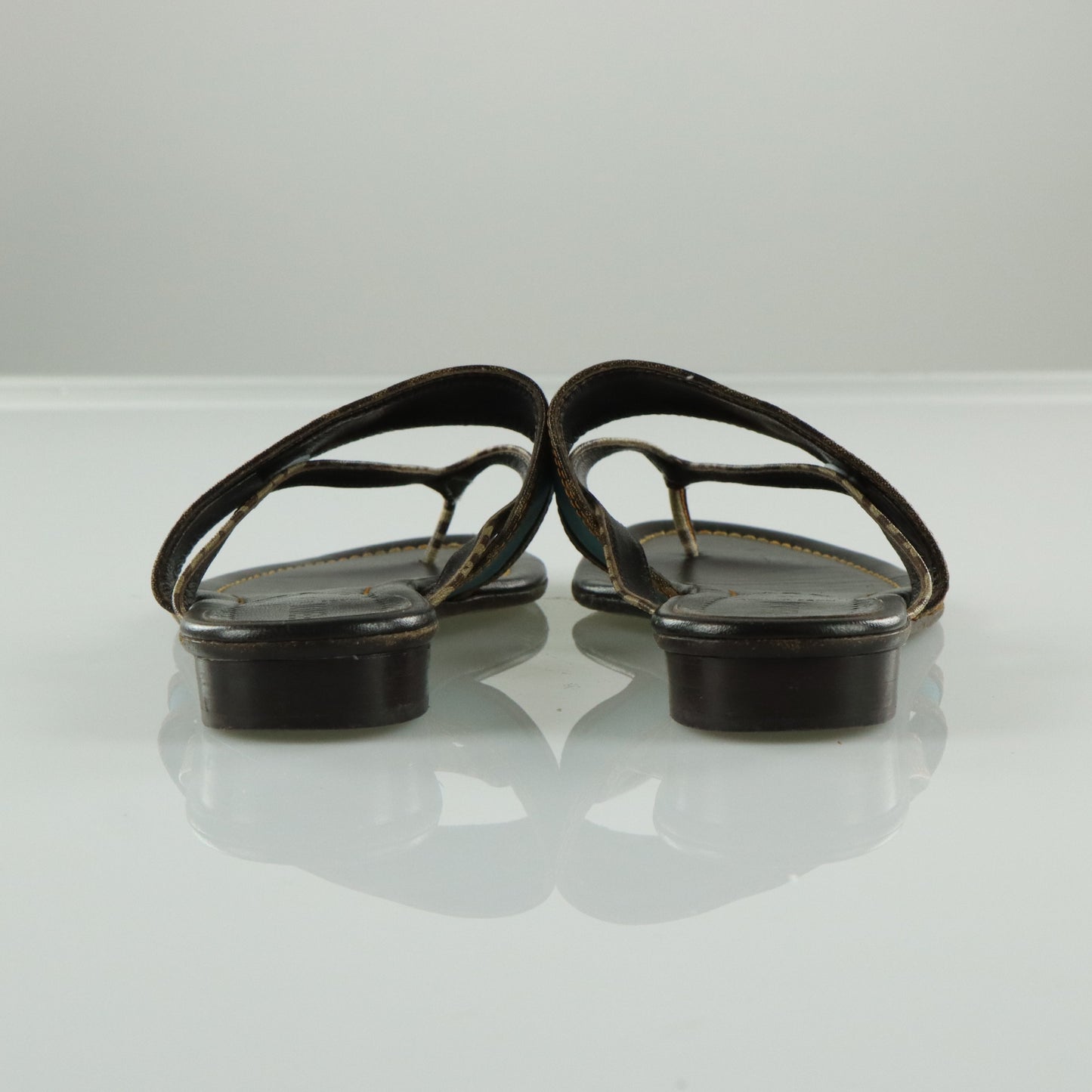 FENDI Italian Made Turquoise & Brown Flat Leather Sandals (39.5)