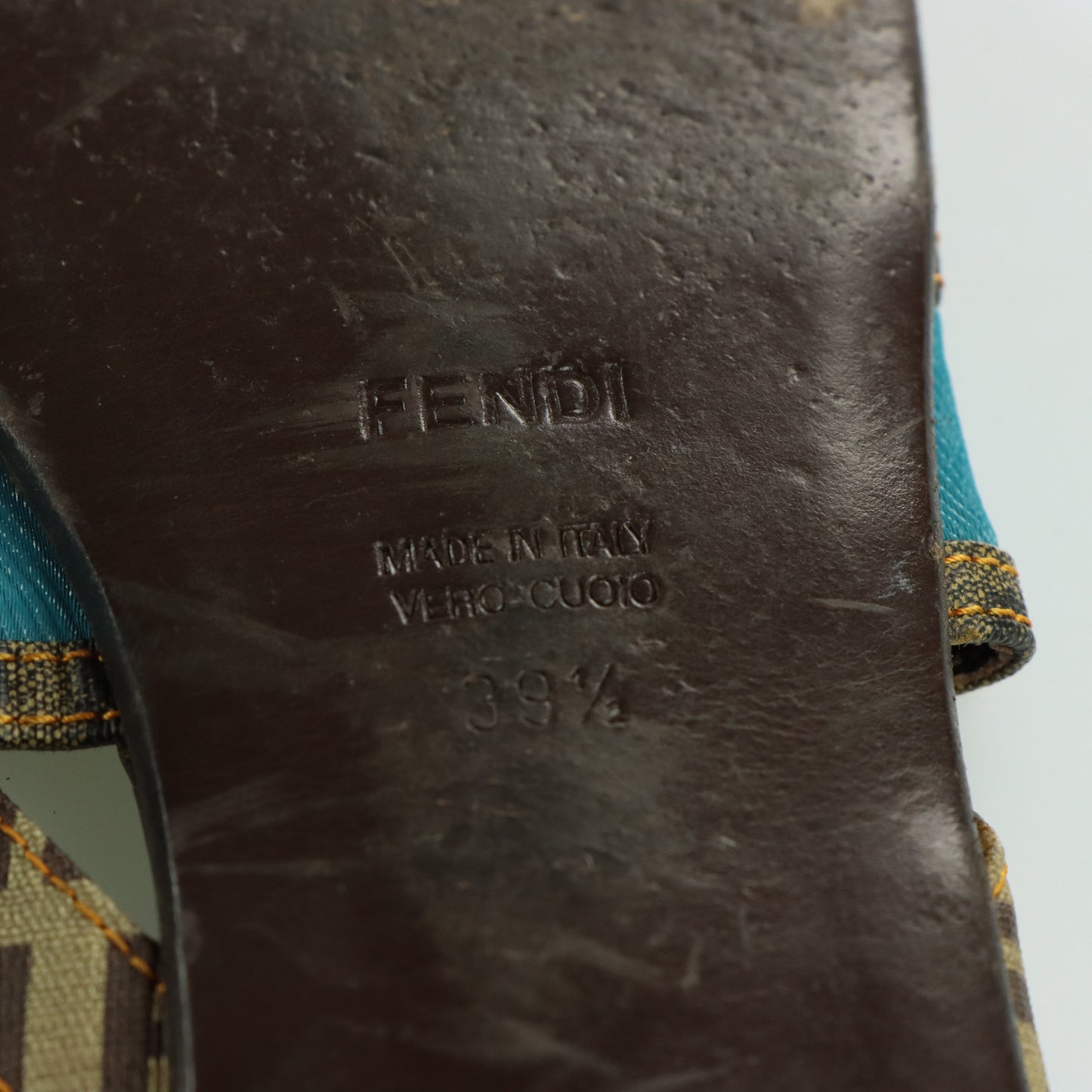 FENDI Italian Made Turquoise & Brown Flat Leather Sandals (39.5)