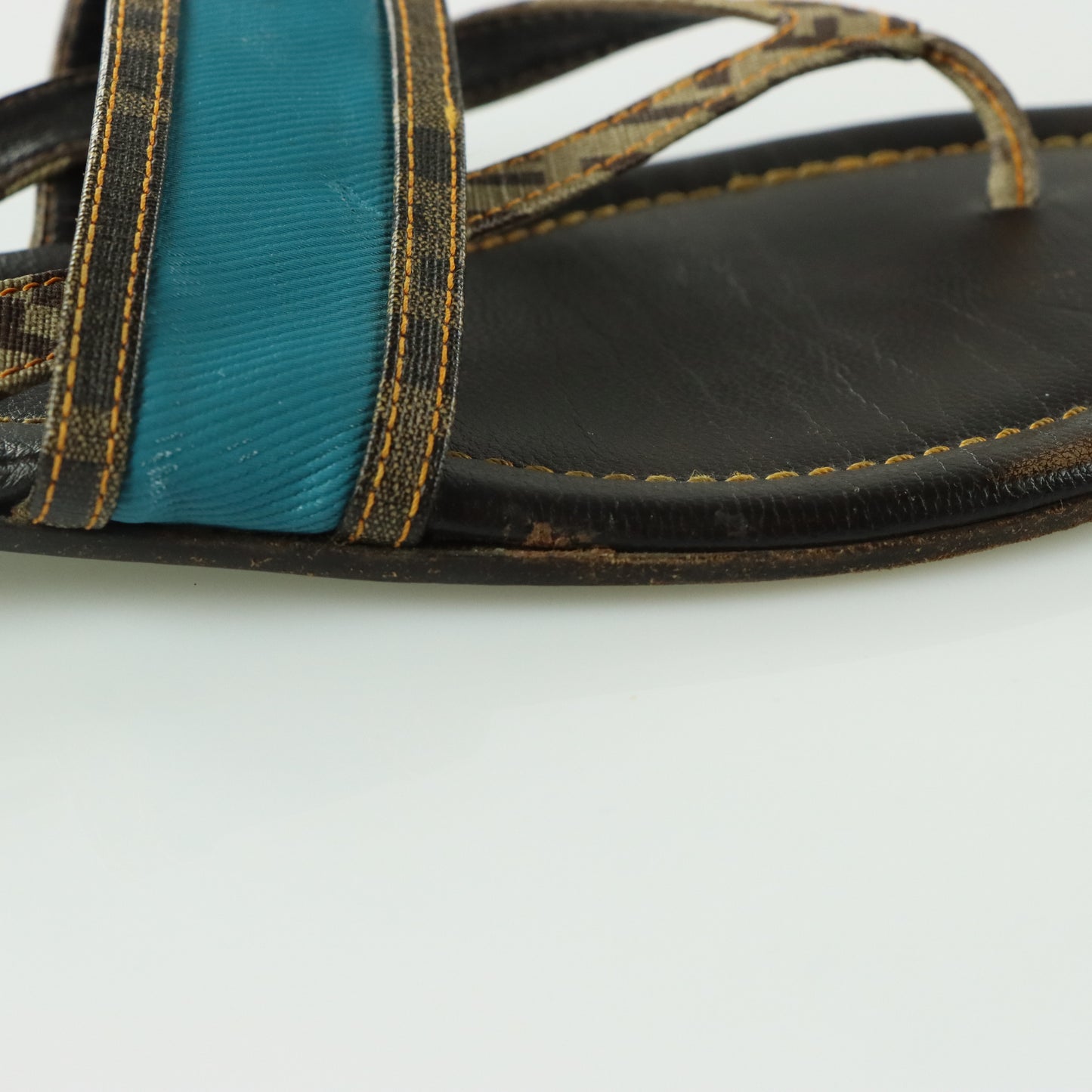 FENDI Italian Made Turquoise & Brown Flat Leather Sandals (39.5)