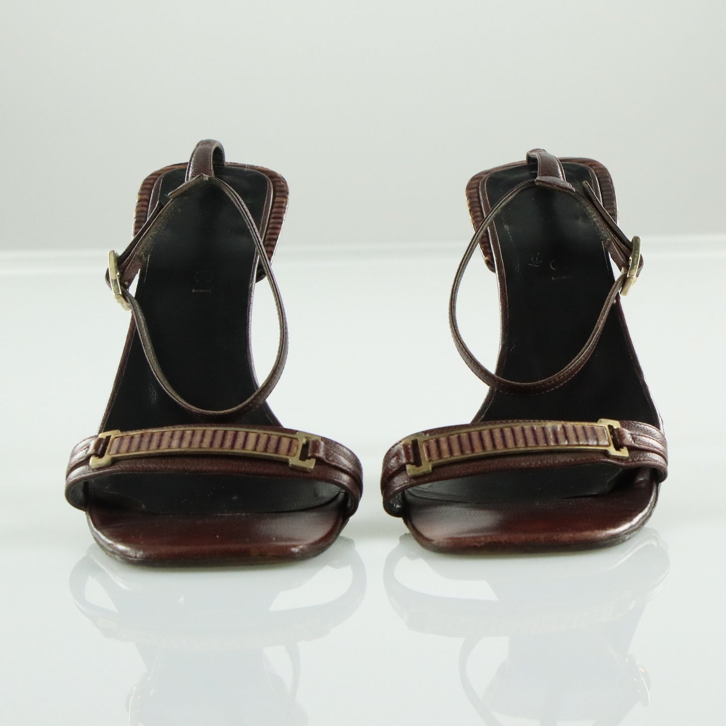 GUCCI Italian Made Strappy Brown Striped Sandal Heels (6.5)