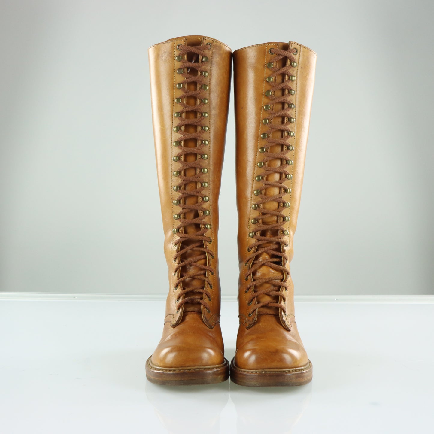 BORT CARLETON 70s 'USA Made' Vintage Lace Up Brown Leather Boots (9)