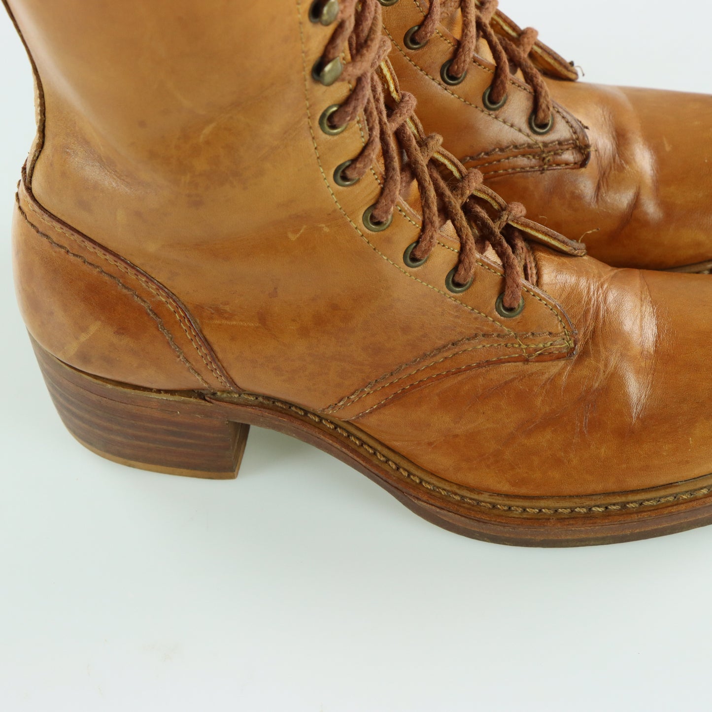 BORT CARLETON 70s 'USA Made' Vintage Lace Up Brown Leather Boots (9)