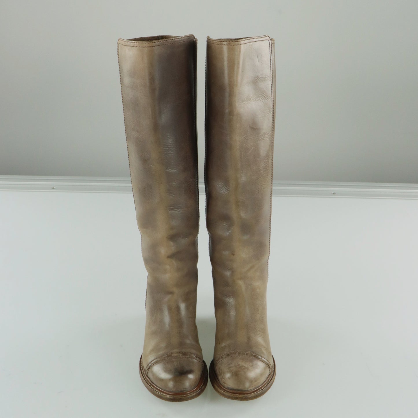 CHLOE 'ITALY Made' Leather Knee High Mid Heel Brown Detailed Leather Boot (36.5)