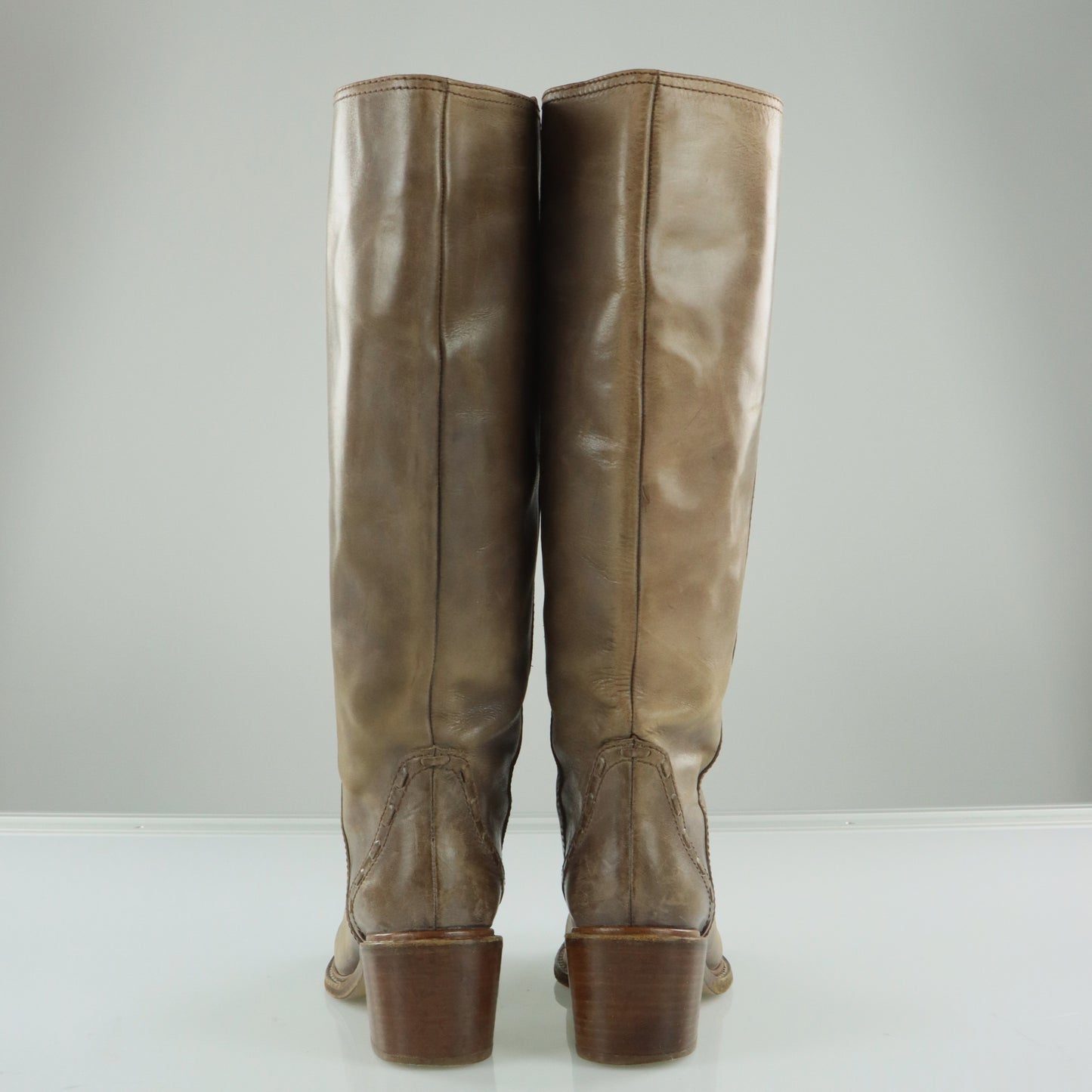 CHLOE 'ITALY Made' Leather Knee High Mid Heel Brown Detailed Leather Boot (36.5)