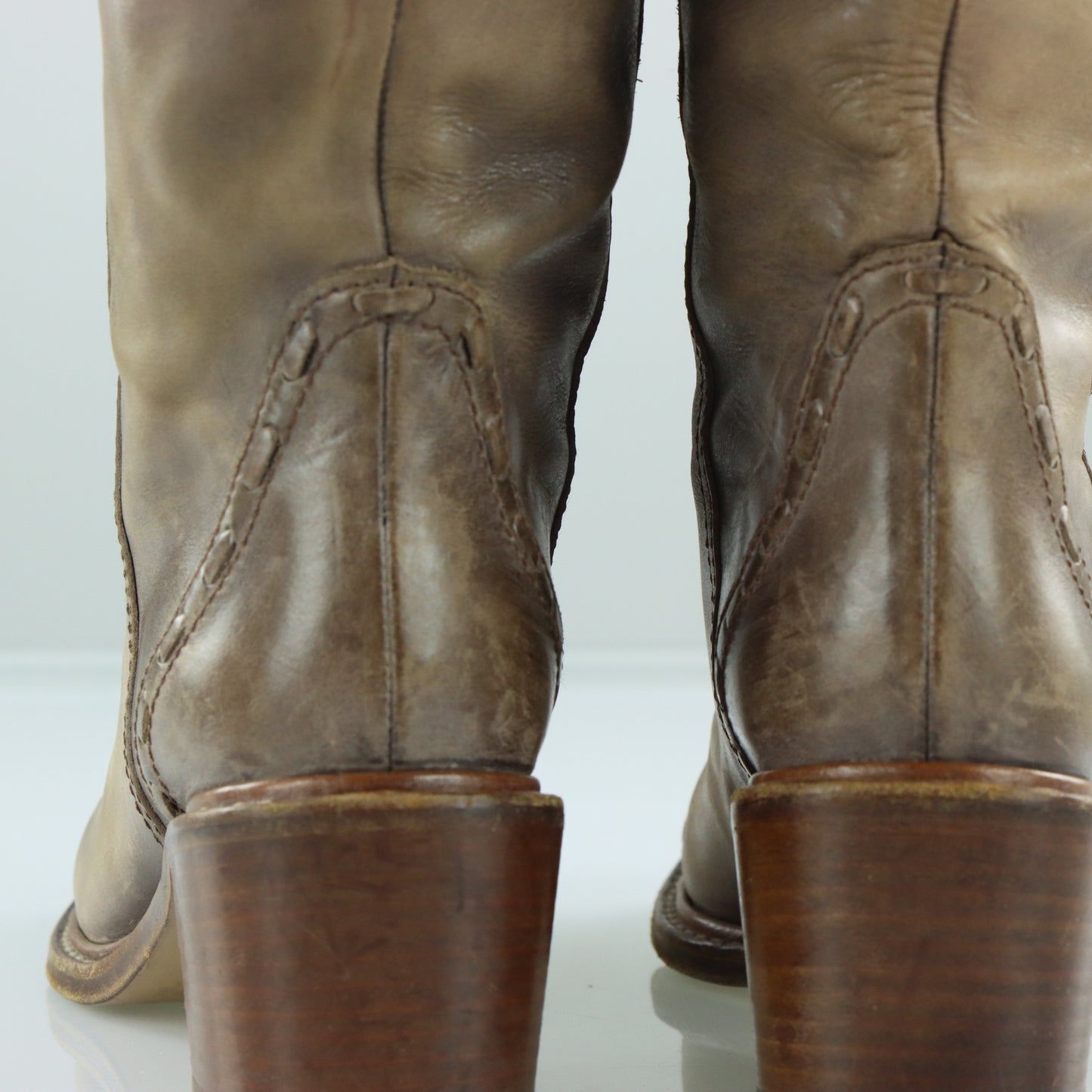 CHLOE 'ITALY Made' Leather Knee High Mid Heel Brown Detailed Leather Boot (36.5)