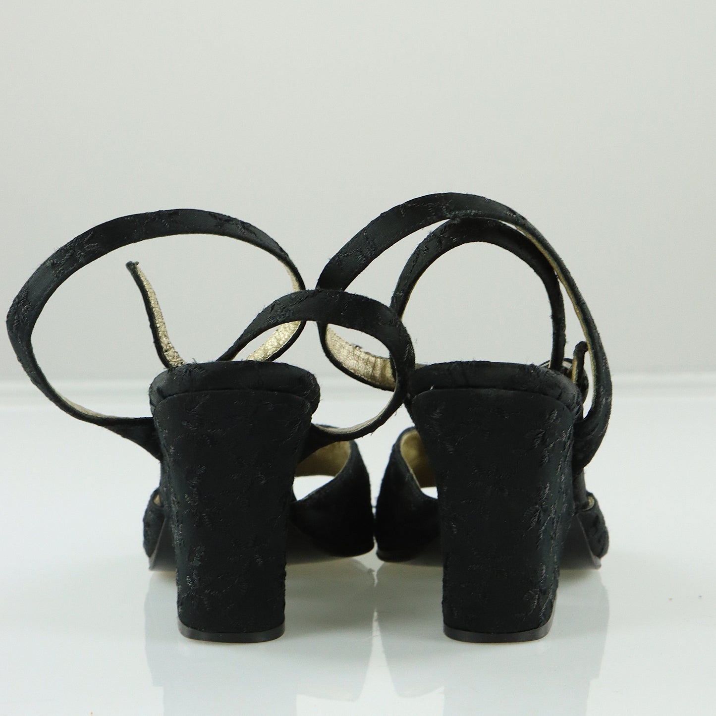 YVES SAINT LAURENT YSL Embroidered Open Toe Strappy Black Wedges Heels (6.5)