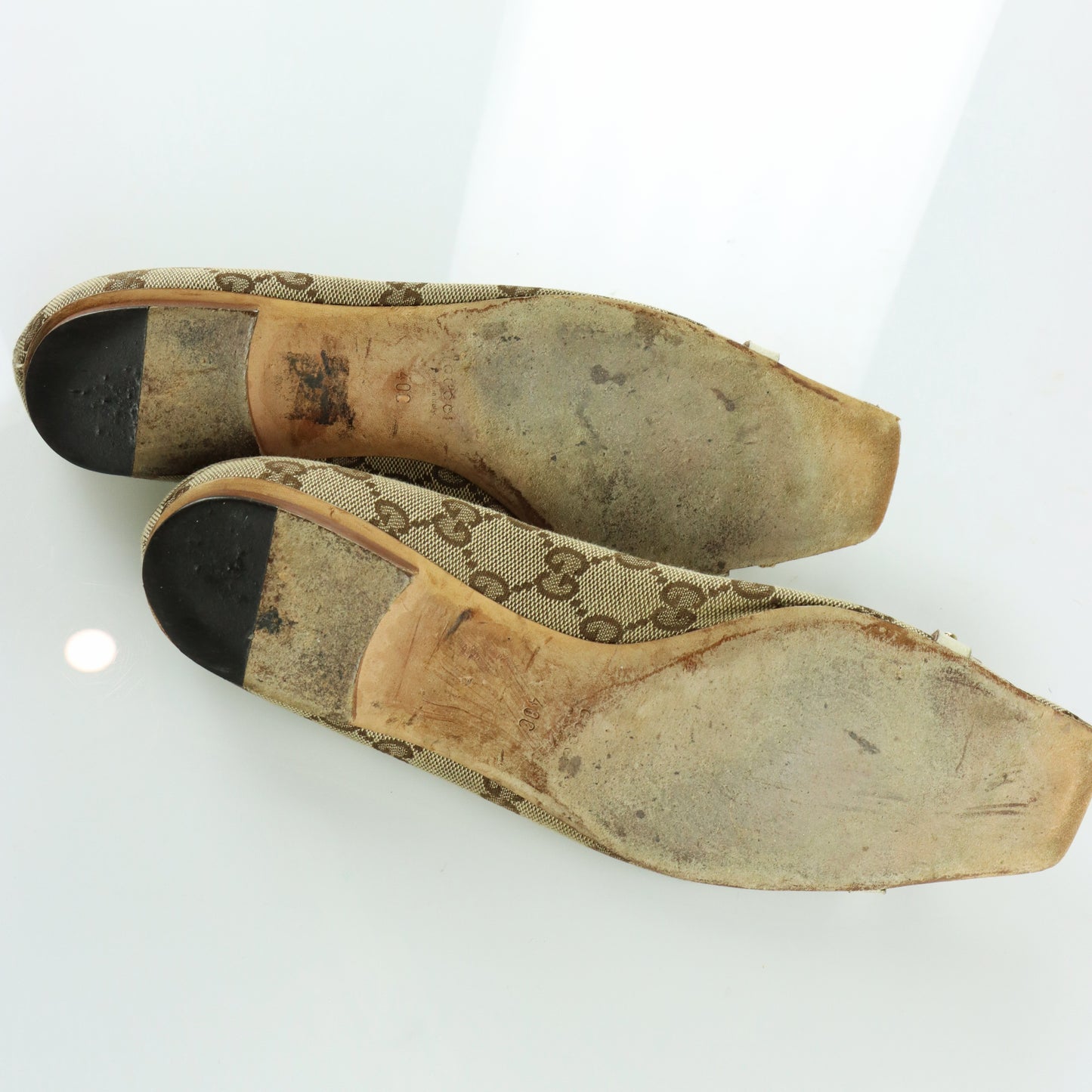 GUCCI 'ITALY Made' Monogram Bamboo Horse-Bit Pointed Toe Flats (40C)