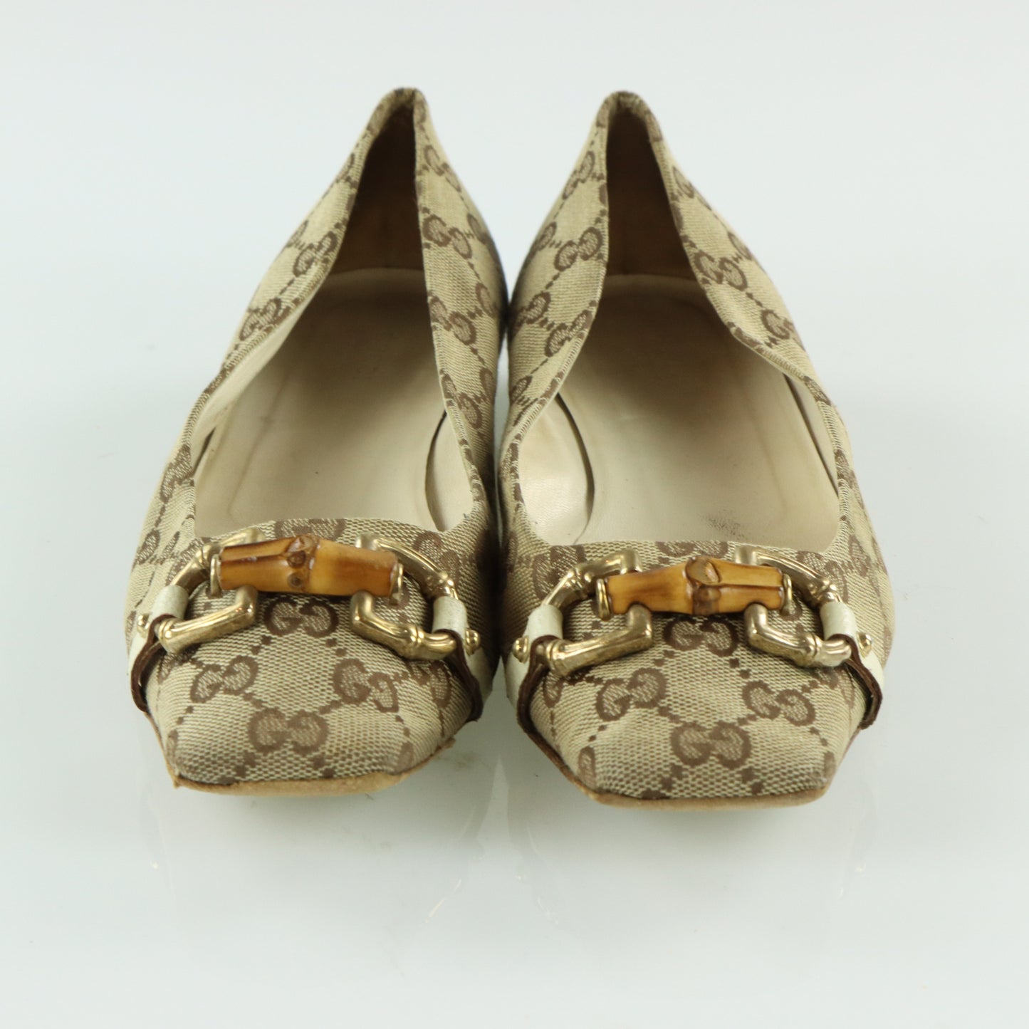 GUCCI 'ITALY Made' Monogram Bamboo Horse-Bit Pointed Toe Flats (40C)
