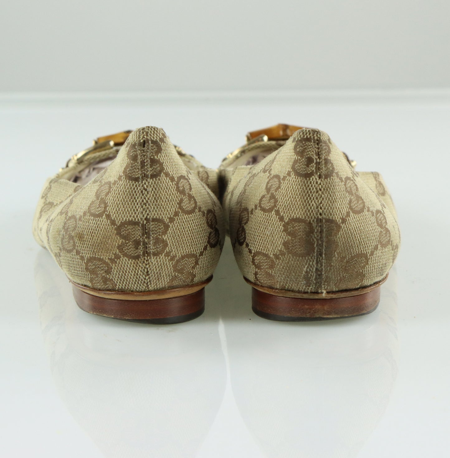 GUCCI 'ITALY Made' Monogram Bamboo Horse-Bit Pointed Toe Flats (40C)