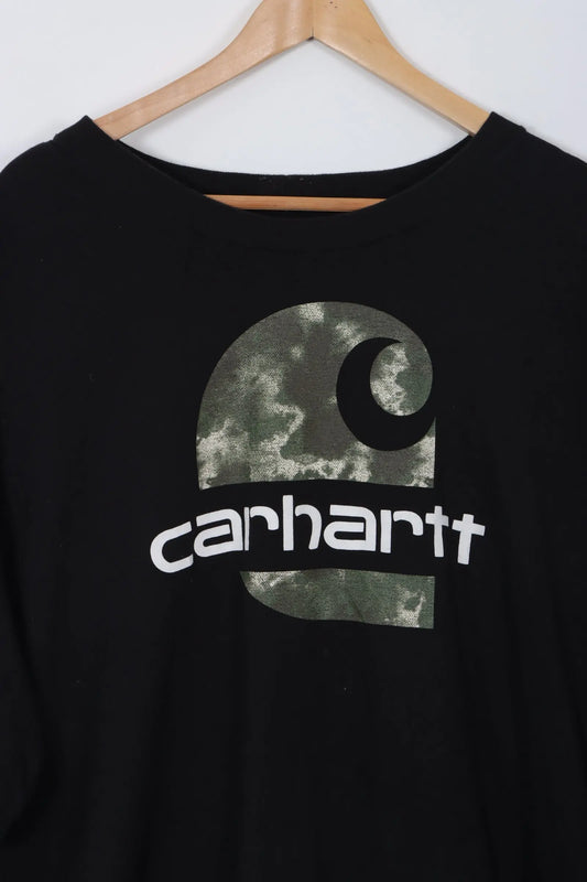 CARHARTT Camo Centre Logo Black Loose Fit T-Shirt (XXL) Vintage Sole Melbourne