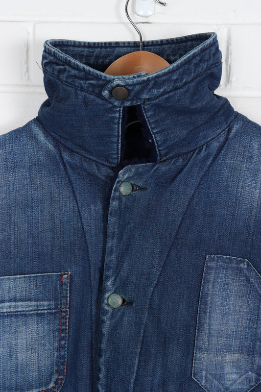 DIESEL Fleece Lined Distressed Patch Denim Jacket (L)