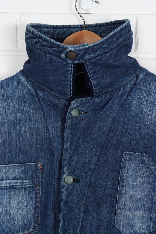 DIESEL Fleece Lined Distressed Patch Denim Jacket (L) Vintage Sole Melbourne