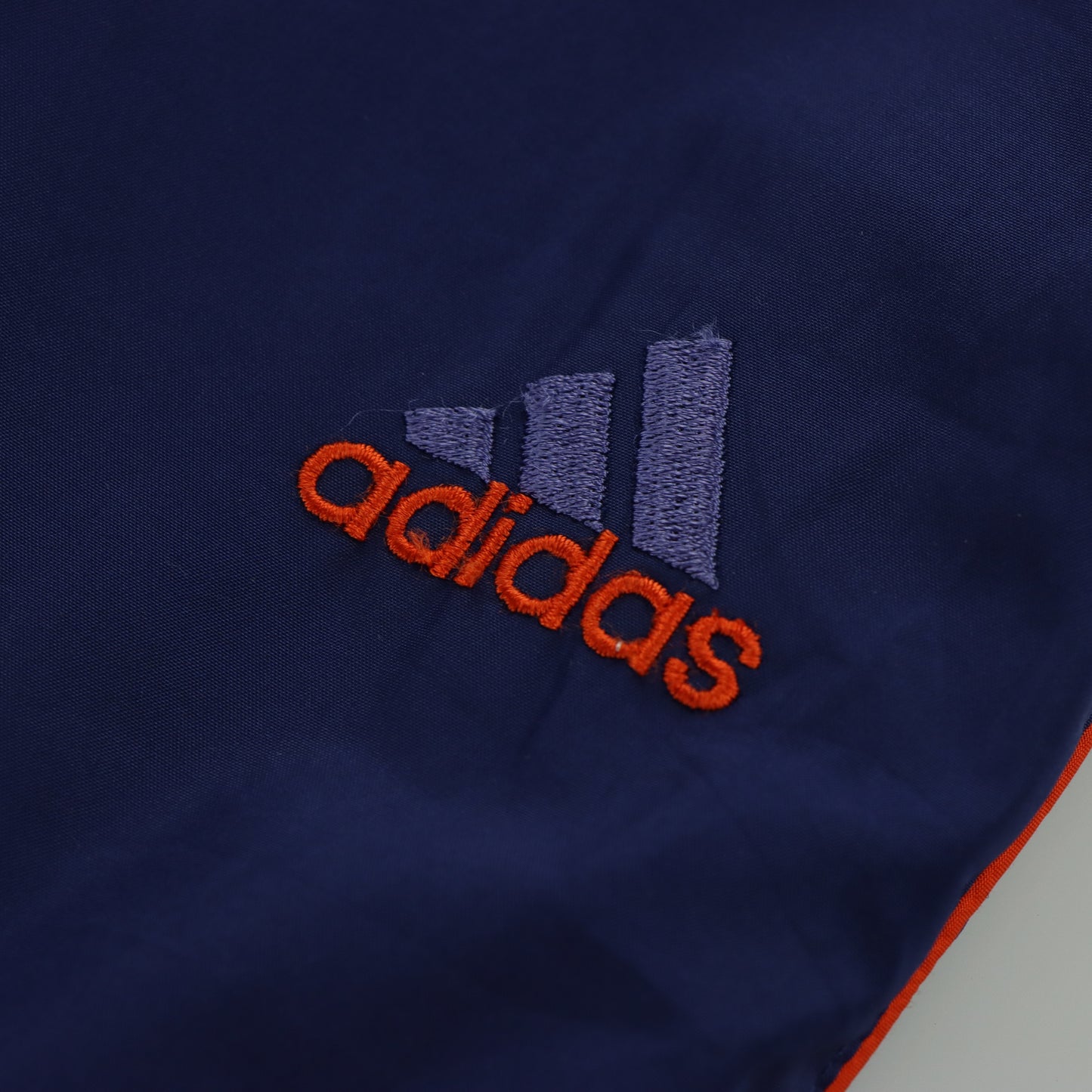 ADIDAS Embroidered Logo Velcro Navy & Orange Track Pants (M)