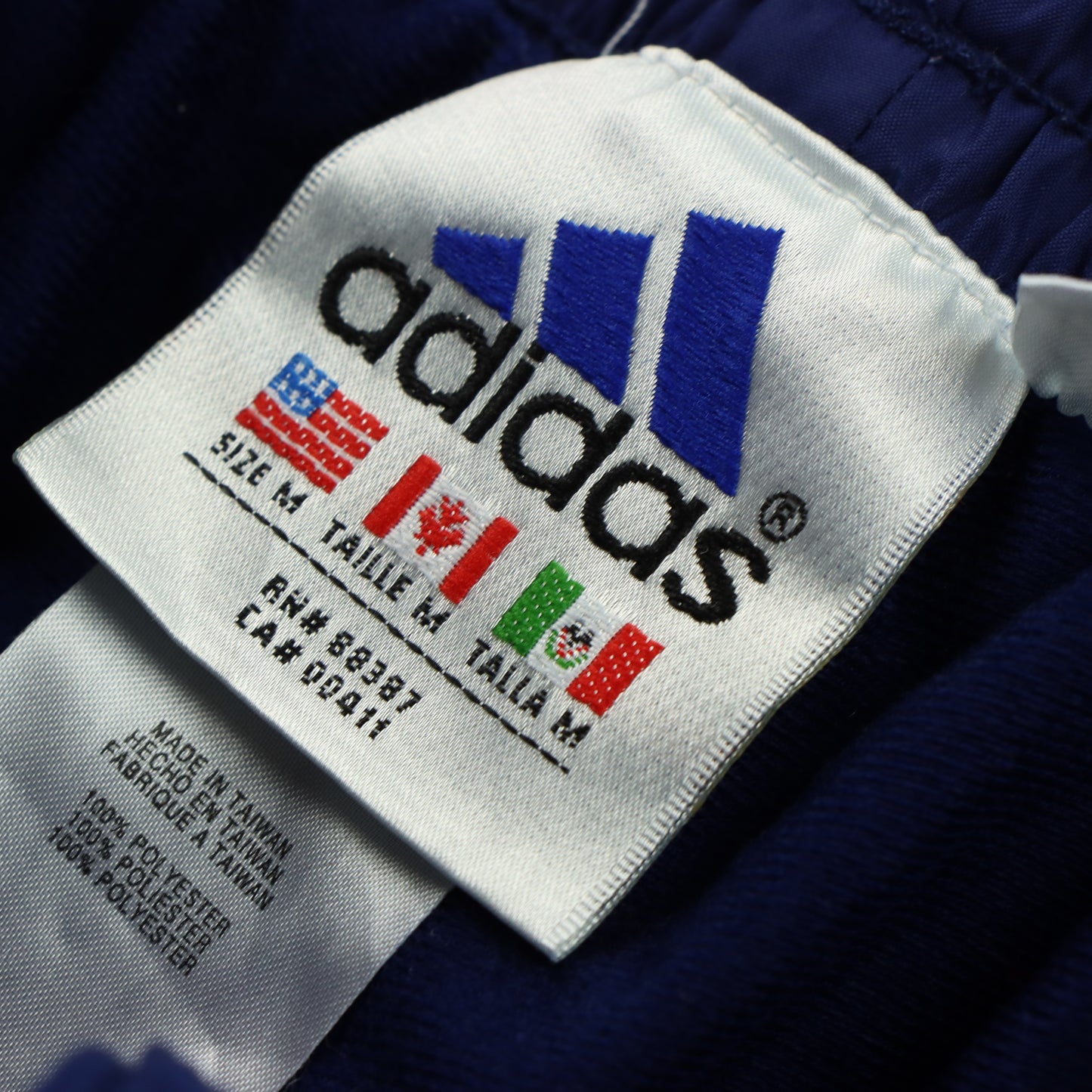 ADIDAS Embroidered Logo Velcro Navy & Orange Track Pants (M)