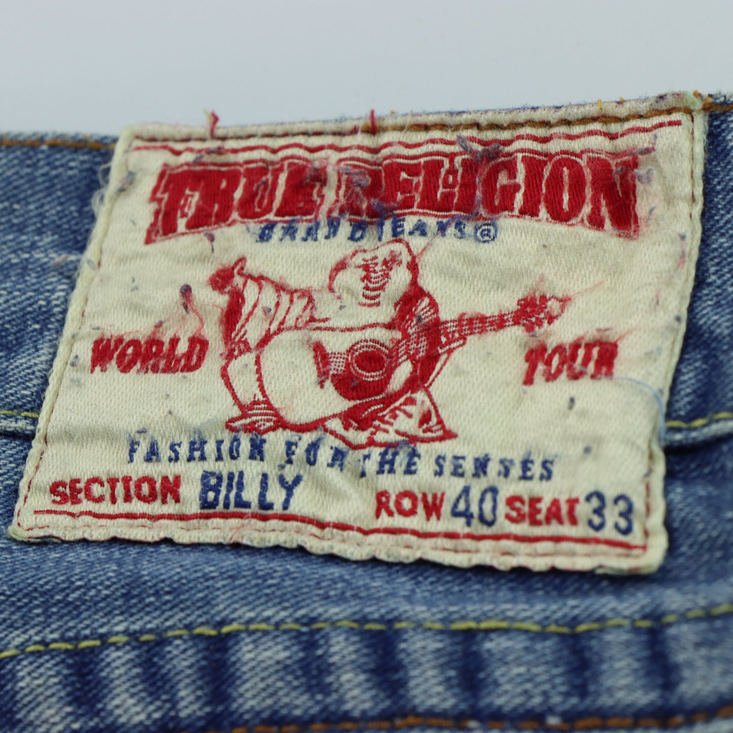 TRUE RELIGION Y2K Embroidered Johnny Buddha Guitar USA Made Jeans (40/33)