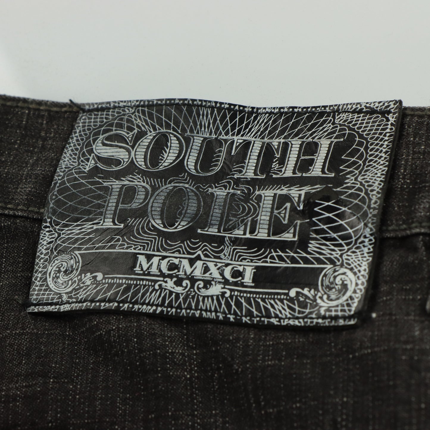 SOUTH POLE Y2K Embroidered Distressed Grunge Black Faded Jeans (40)
