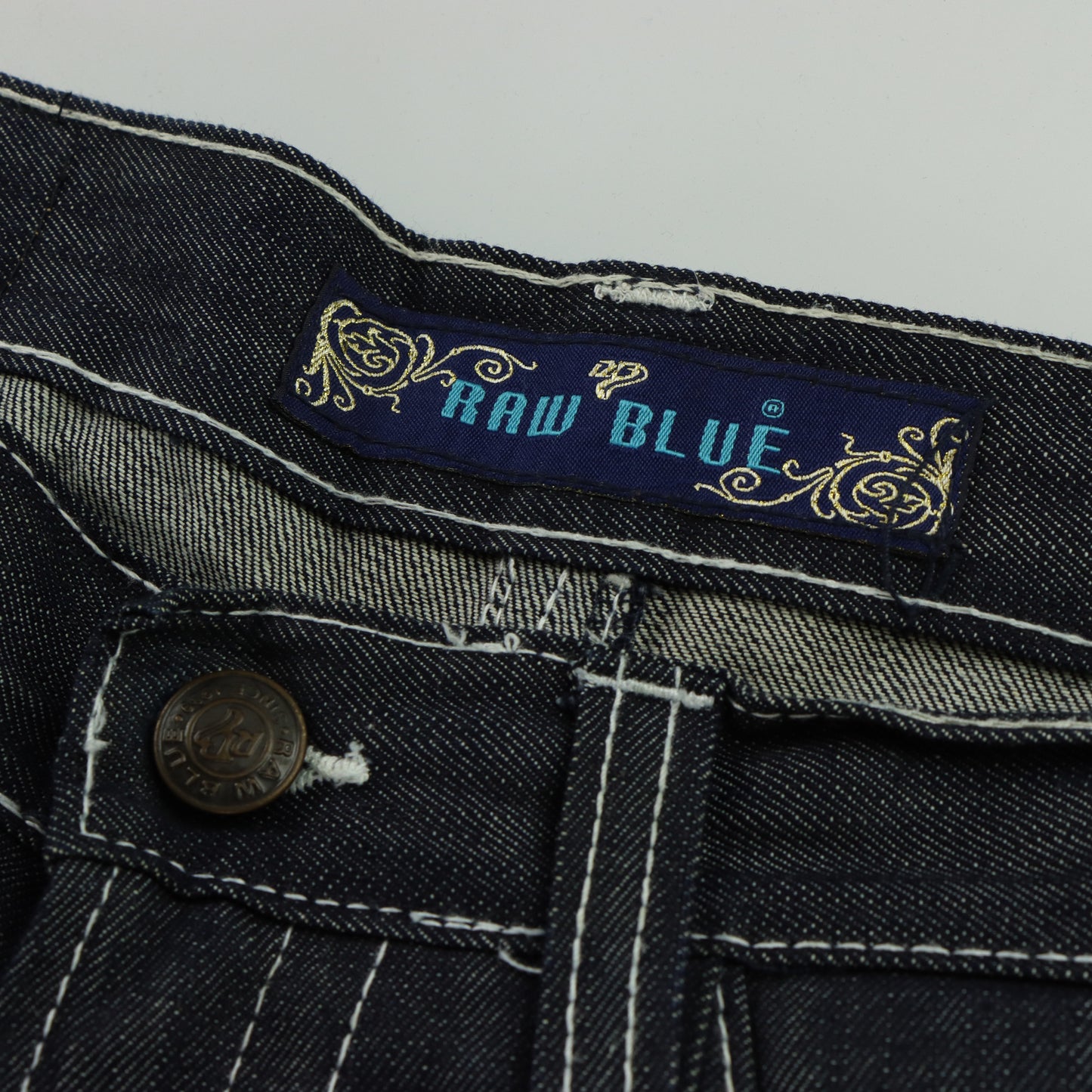 RAW BLUE Y2K Embroidered Sneaker Lace Dark Wash Jeans (34x32)