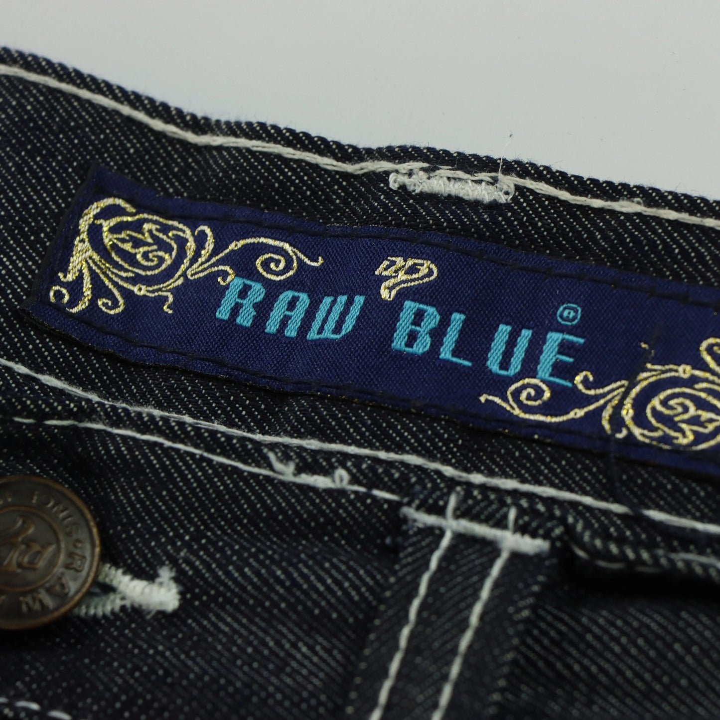 RAW BLUE Y2K Embroidered Sneaker Lace Dark Wash Jeans (34x32) Vintage Sole Melbourne