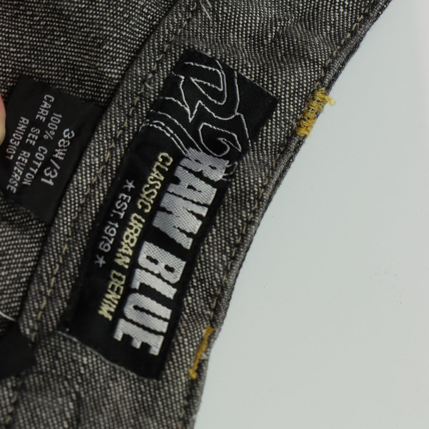 RAW BLUE Y2K Embroidered 3D Shoe Lace Footprint Black Jeans (38x31)