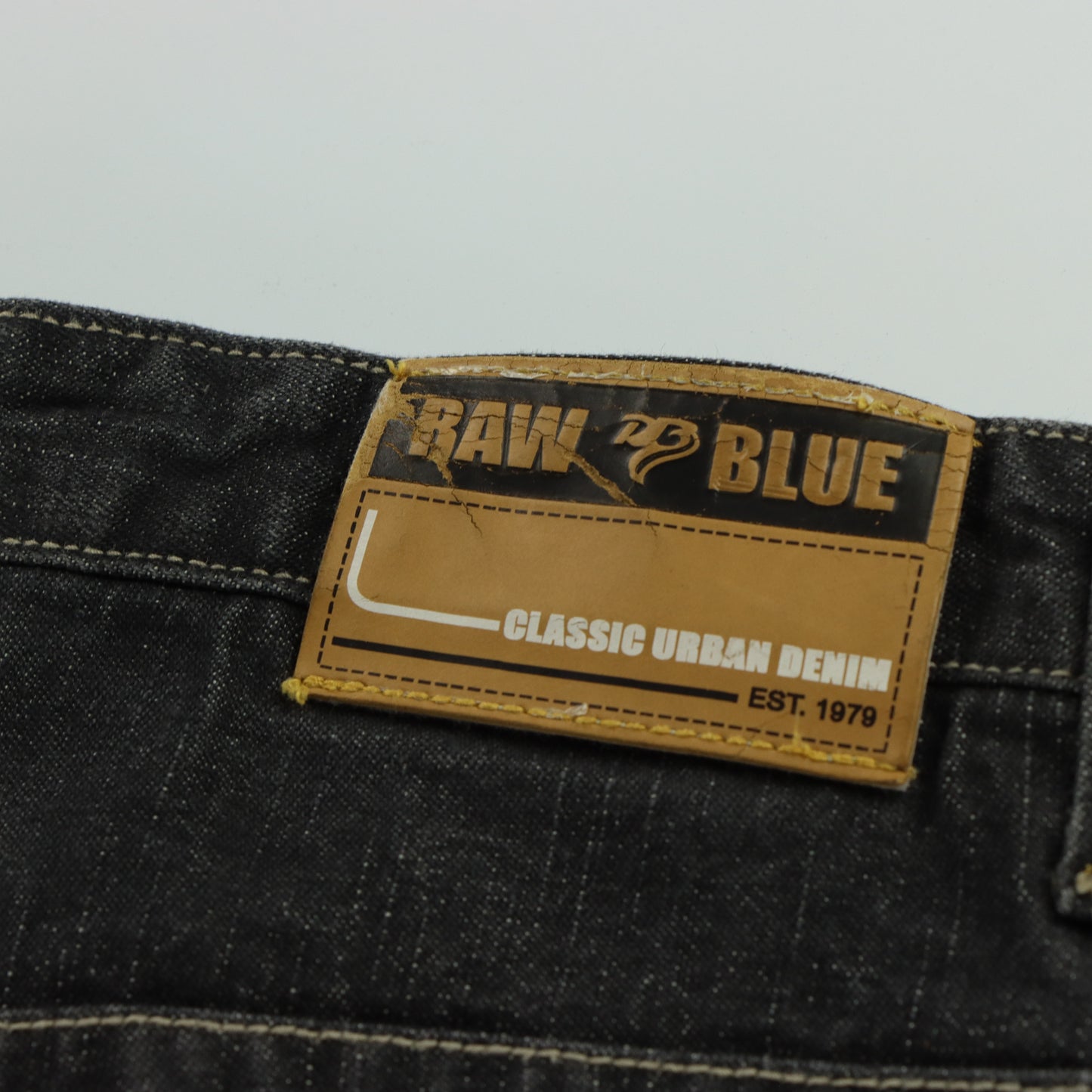 RAW BLUE Y2K Embroidered 3D Shoe Lace Footprint Black Jeans (38x31)
