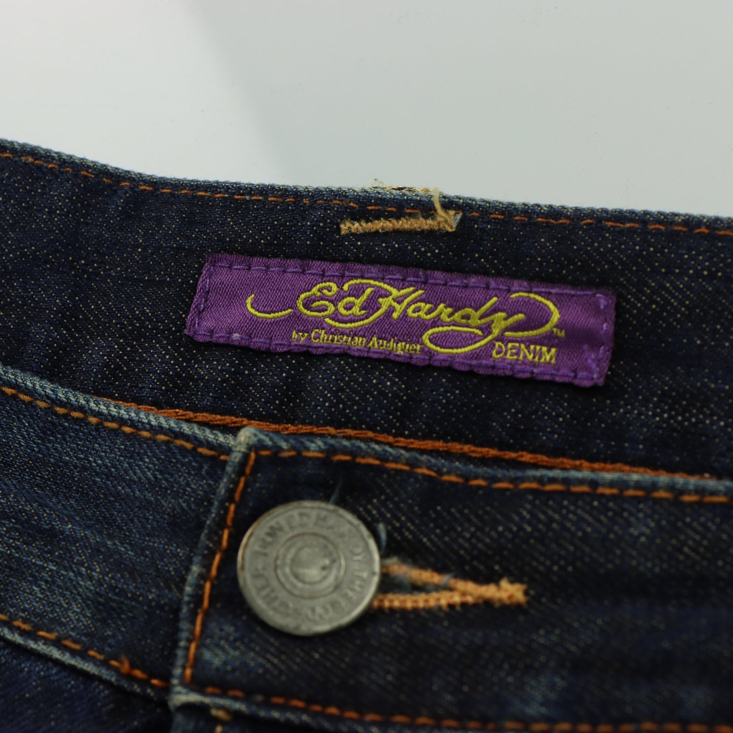 ED HARDY X CHRISTIAN AUDIGIER Embellished Skull Pocket Distressed Jeans (38)