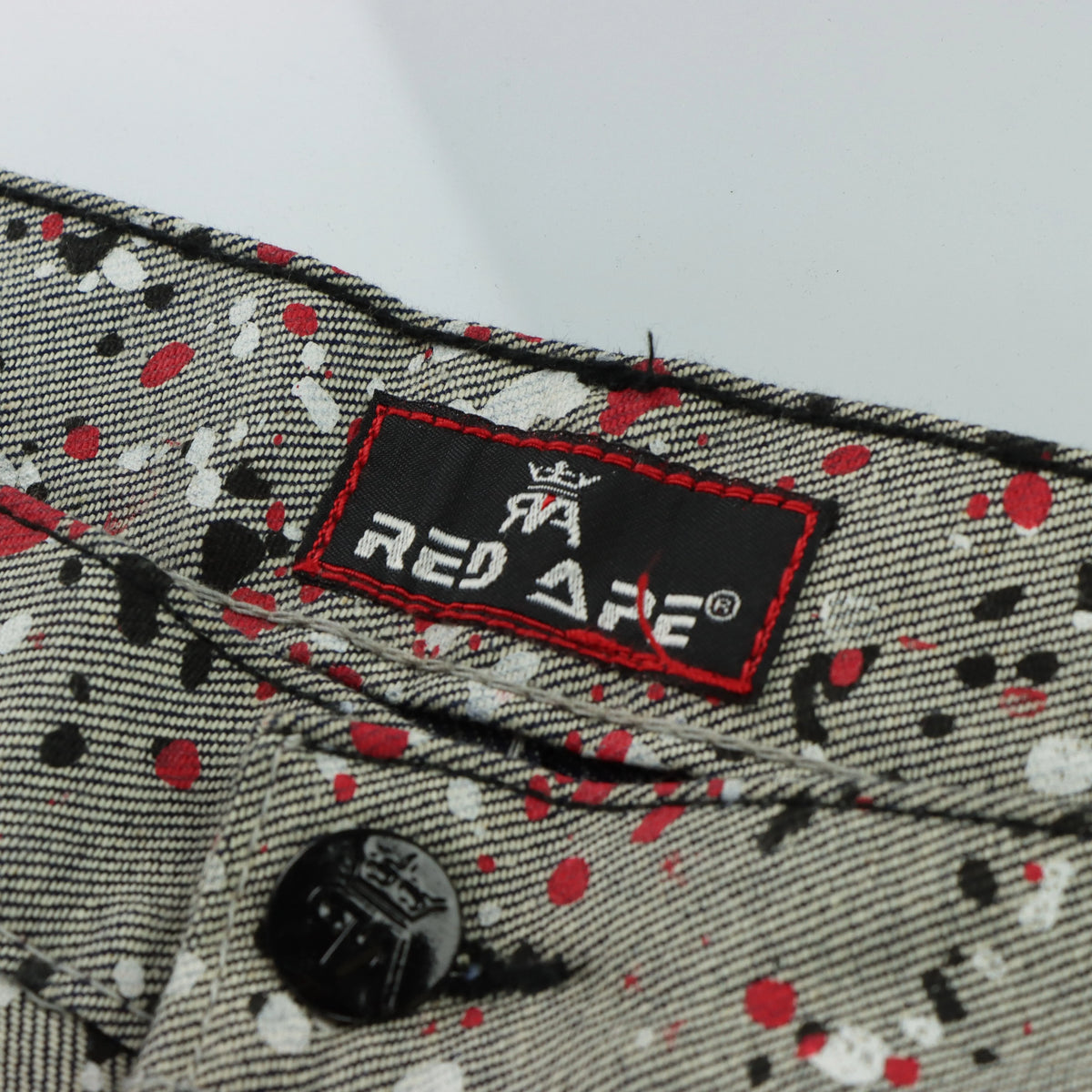 RED APE Paint Splatter Grunge Black & White Pinstripe Jeans (38) Vintage Sole Melbourne