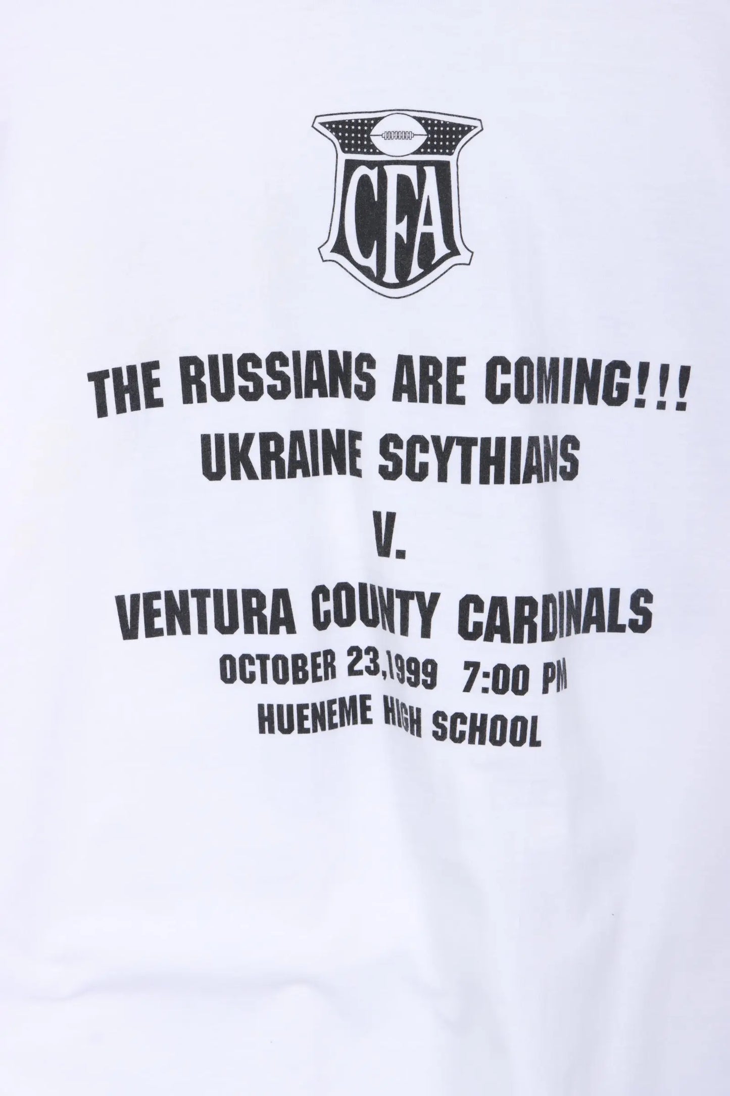 1999 Ventura County Cardinals CFA Football White T-Shirt (XL) Vintage Sole Melbourne