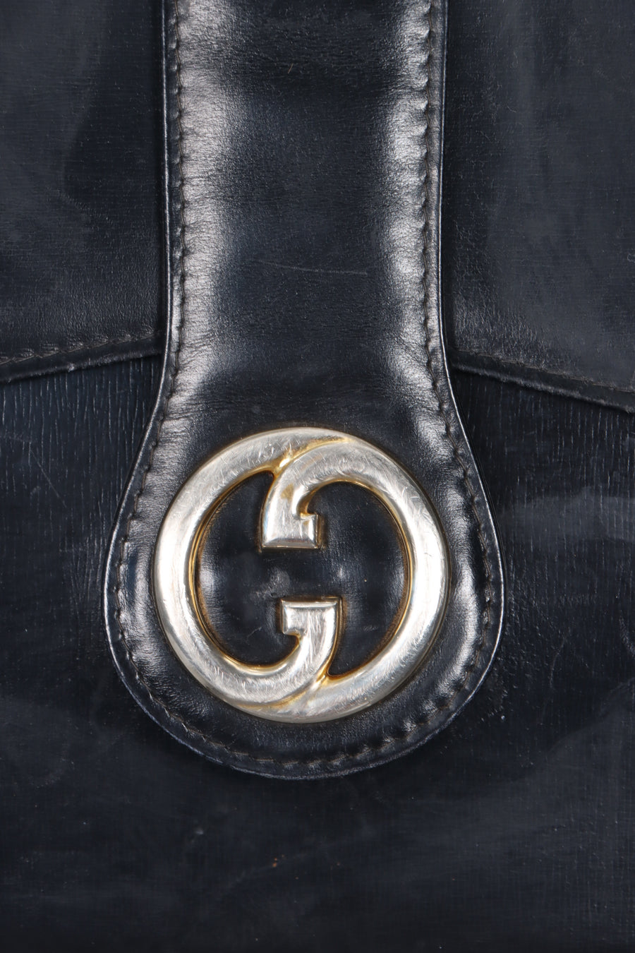 REPLICA Vintage Gucci Black Leather Top Handle Flap Bag Italy Made
