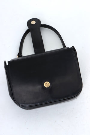 REPLICA Vintage Gucci Black Leather Top Handle Flap Bag Italy Made