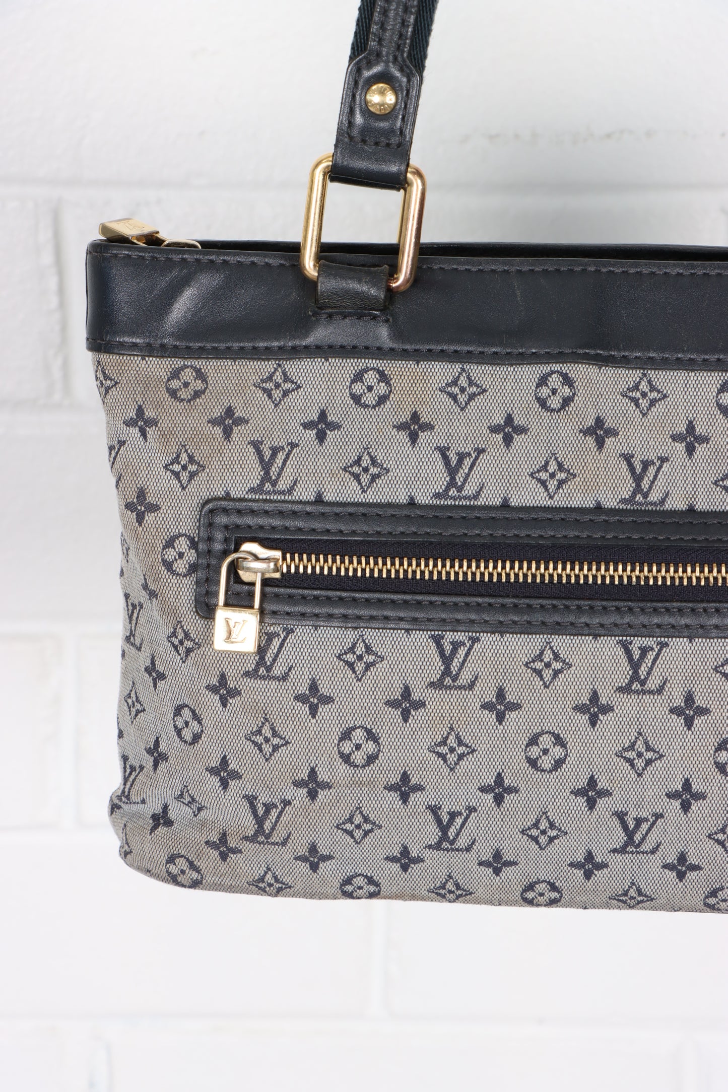 Vintage LOUIS VUITTON 'Lucille' PM Blue Canvas Mini Shoulder Bag France Made