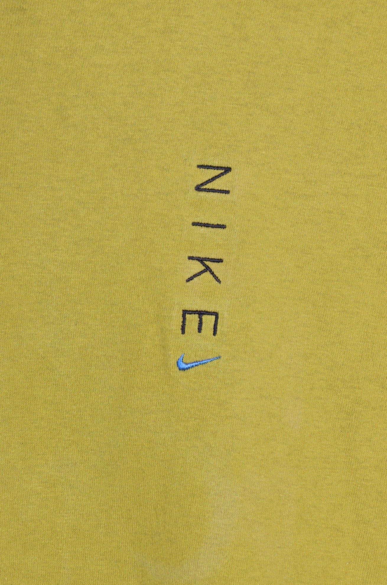 NIKE Embroidered Vertical Logo Olive Green T-Shirt USA Made (XL)
