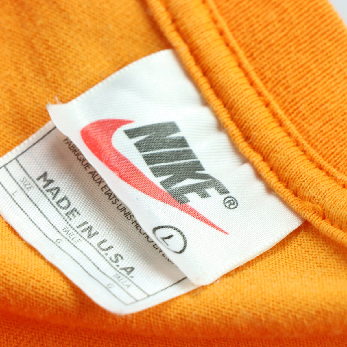 NIKE Embroidered Swoosh Logo USA Made Orange Tee (L) Vintage Sole Melbourne