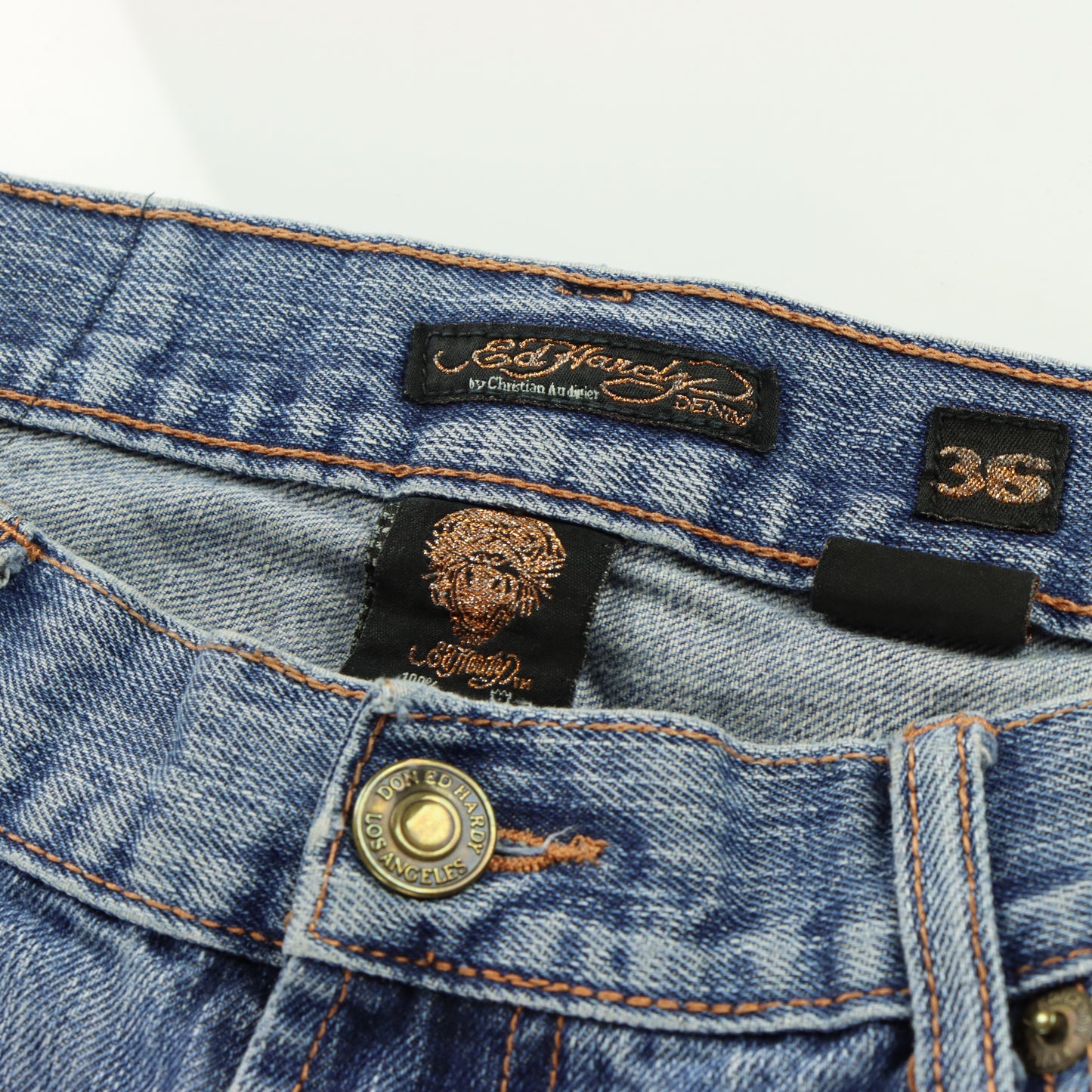 ED HARDY by Christian Audigier Y2K Embroidered Skull Jeans (36x34)