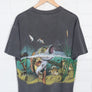 Fishing Trout & Ducks Grey & Colourful All Over Animal USA Made T-Shirt (L)