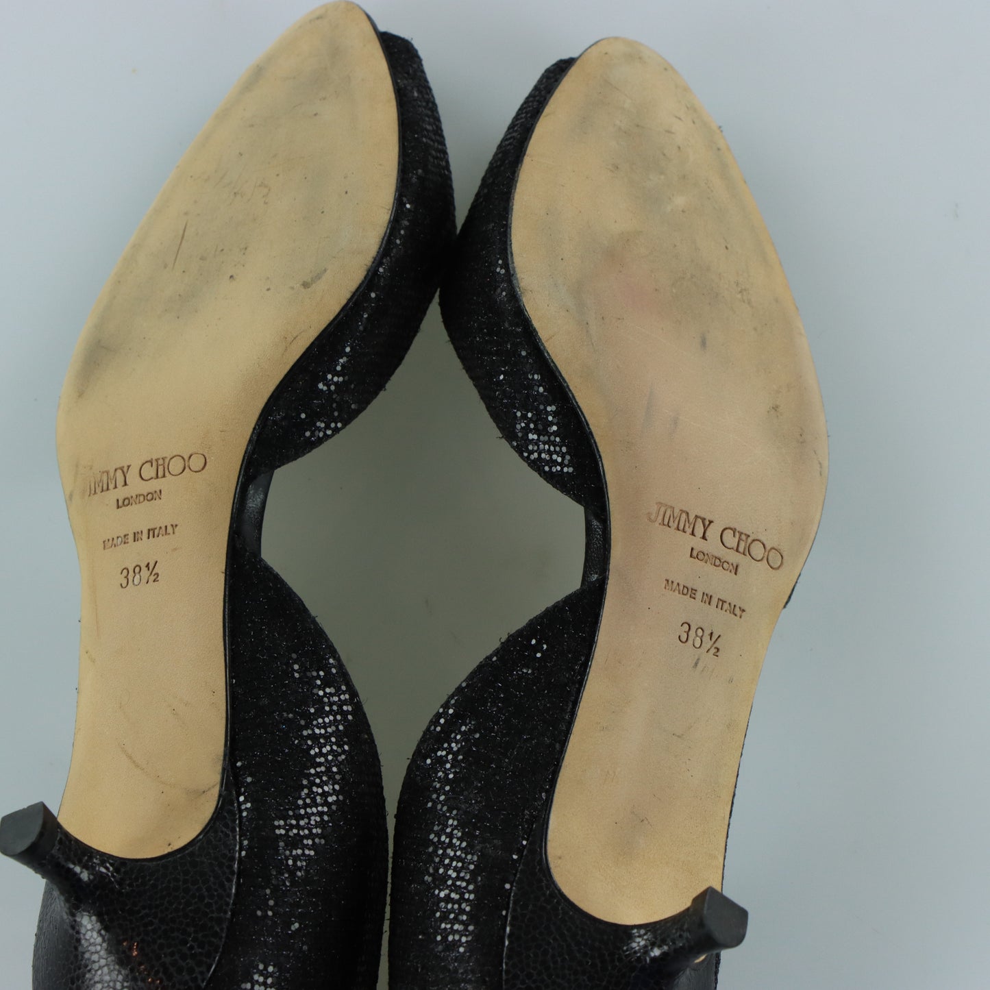 JIMMY CHOO Glitter Peep Toe Black Kitten Heels (38.5)