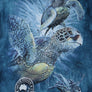 Tie Dye Ocean Habitat 'Find Nine Sea Turtles' Animal T-Shirt (L-XL)