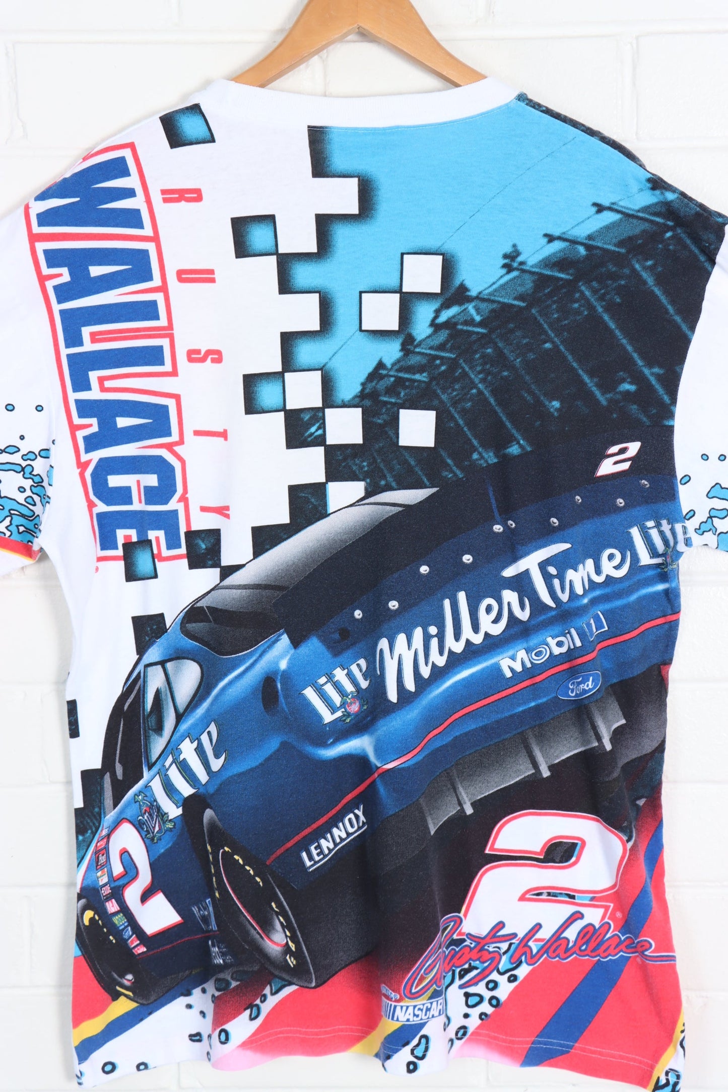 NASCAR Rusty Wallace Lite Beer Colourful All Over Racing Tee USA Made (XL) - Vintage Sole Melbourne